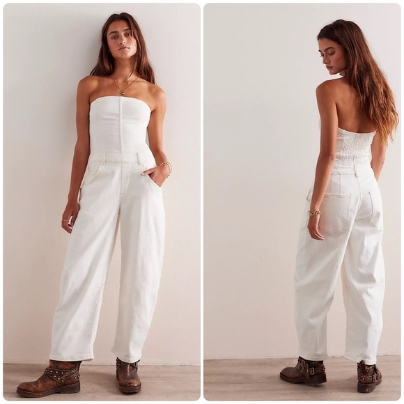 We The Free Pants - New! We the Free Denim Je Suis Pret Strapless Barrel White Jumpsuit 🤍Medium NWT!
